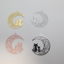 40 Estampe lune et chat Laser Cut 24x21mm