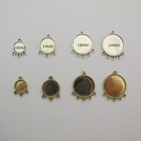 20 Support cabochon 10mm/14mm/18mm/20mm avec 3 trou/5trou