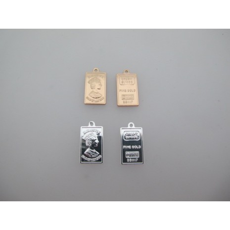 6 pcs Pendentif médaillon rectangulaire 22x12mm