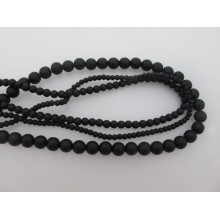 Round matte black glass beads- String of 40cm