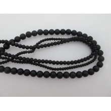 Round matte black glass beads- String of 40cm