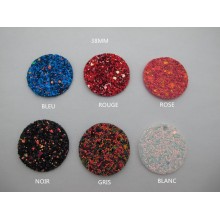 Round glittery leatherette pendant 38mm - 10 pcs