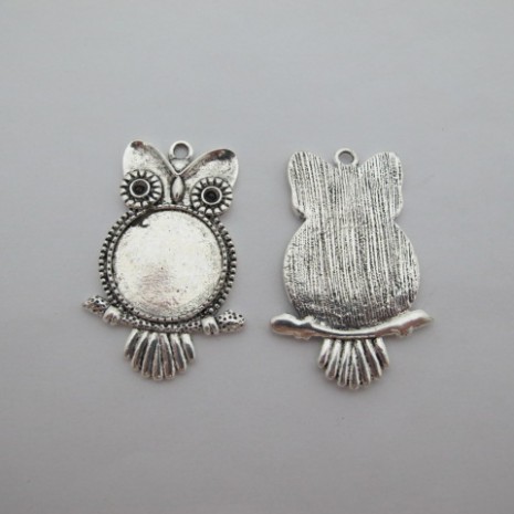 10 Supports pendentifs hibou en Métal pour cabochons ronde 20mm