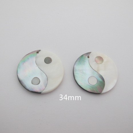 2 pcs Pendentif le yin et le yang en nacre