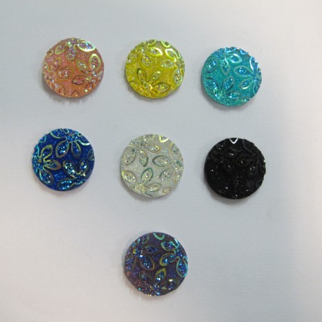 50 Cabochons ronde plat décoré 20mm