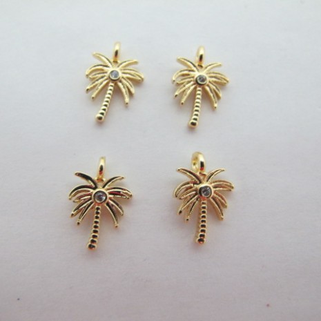 10 Palm tree rhinestone pendants 13x9mm