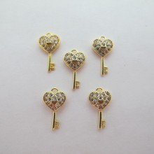 10 rhinestone pendants key13x7mm
