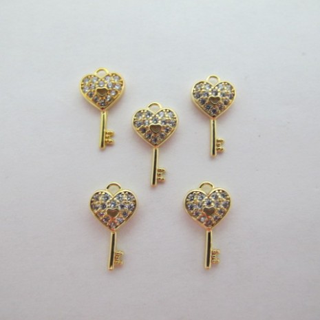 10 Pendentifs strass clé13x7mm