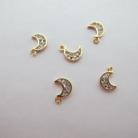 10 Pendentifs strass lune 9x7mm