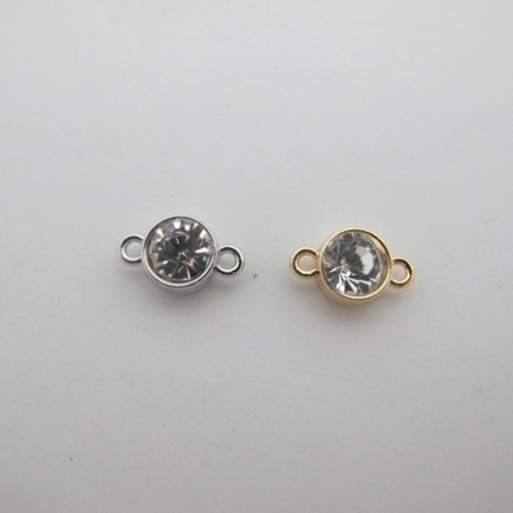 20 Round spacers with glass strass 2 holes 9x15 mm