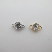 20 Intercalaires rond avec strass en verre 2 trous 9x15 mm