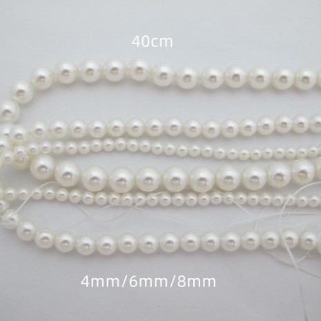 Round Pearly Glass Bead 4mm/6mm/8mm - 40cm