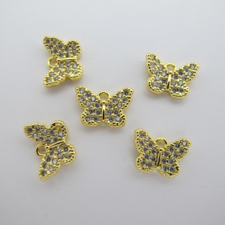 10 pcs Pendentifs strass zircon doré à l'or fin