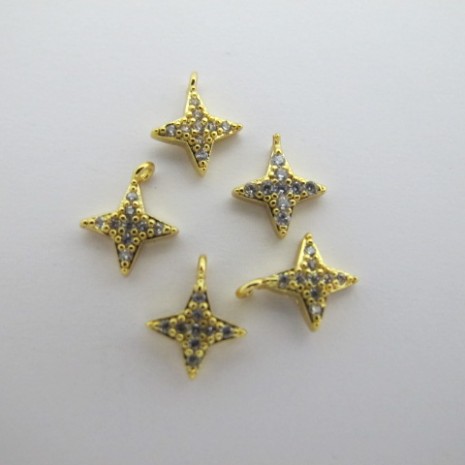 10 pcs Pendentifs strass zircon doré à l'or fin