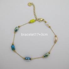 Bracelet perles verre 5x7mm en acier inox