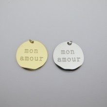 10 pcs Pendentif "mon amour" 20 mm acier inoxydable