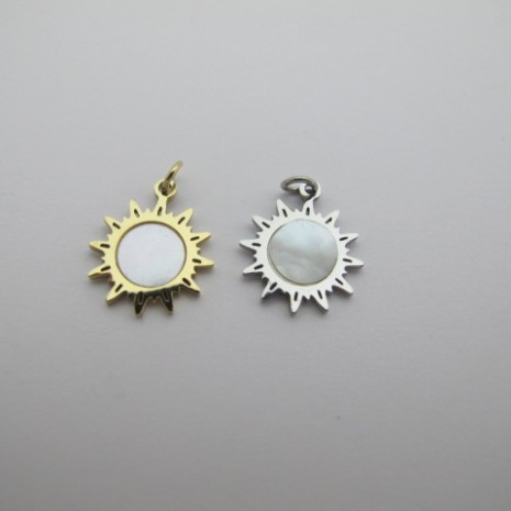 10 pcs Pendentif soleil nacre 11x14mm acier inoxydable