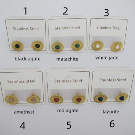 Boucles d'oreilles pierre acier inoxydable doré 15mm