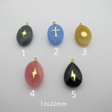 4 pcs Pendentif pierre acier inoxydable