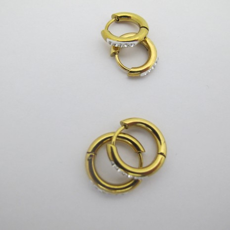 10 pcs Stainless steel round rhinestone hoop earrings