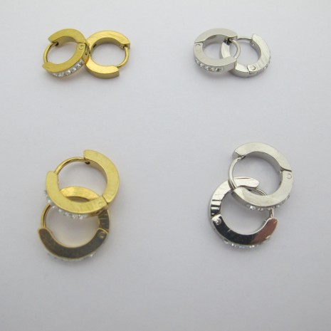 10 pcs Creoles flat stainless steel rhinestones