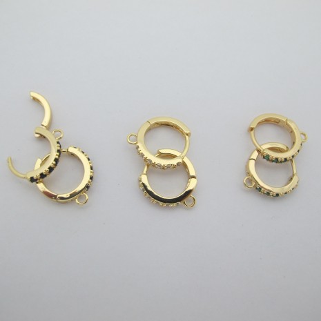 10 pcs 13mm rhinestone hoop earrings gold-plated