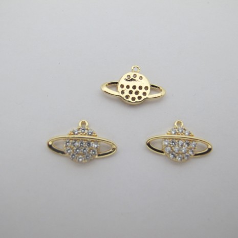 5 pcs Saturn pendant gold-plated 10x16mm
