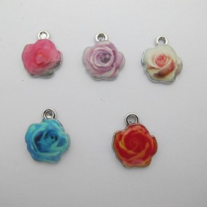 30 pcs pink flower pendants14x17mm in zamac