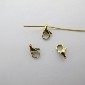 10 pcs Fermoirs mousquetons 9 mm en acier inox doré