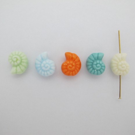 10 Ceramic snail beads 12x15mm