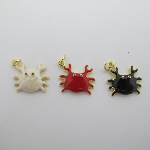 6 pcs Pendentif crabe émaillé doré à l'or fin
