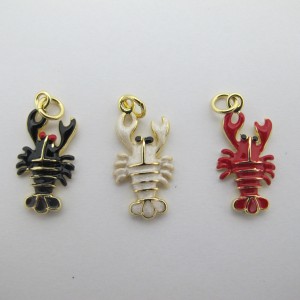 6 pcs Pendentif homard émaillé doré à l'or fin