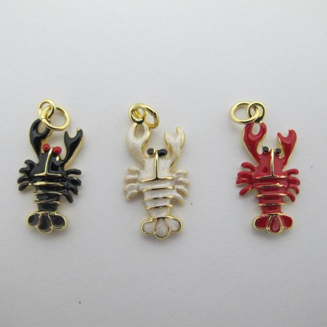 6 pcs Pendentif homard émaillé doré à l'or fin