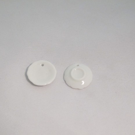 20 Breloques Céramique Assiette blanc 21mm