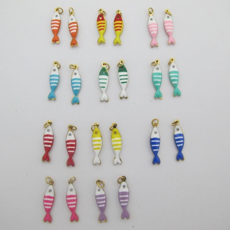 20 pcs stainless steel enamelled sardine charms