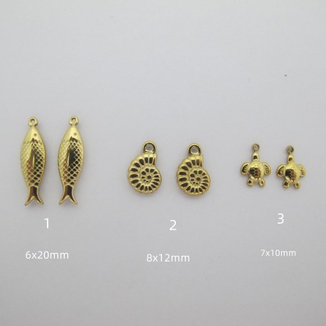 4 pcs Stainless steel sea life pendant, gold-plated