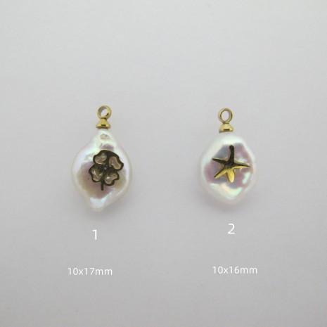 2 pcs Golden Stainless Steel Freshwater Pendant