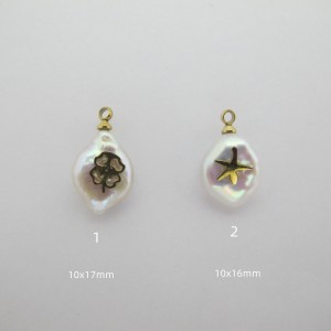 2 pcs Pendentif D'eau Douce en inox doré