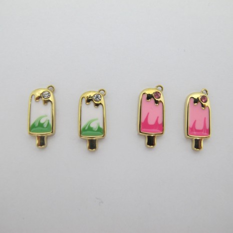 2 pcs Pendentif glace en inox doré