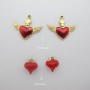 2 pcs Red heart pendant in gold-plated stainless steel