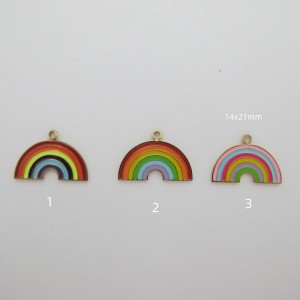 2 pcs Pendentif arc en ciel émail en inox doré