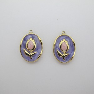 2 pcs Vintage enamel pendant in gold-plated stainless steel
