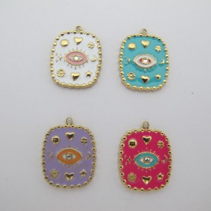 2 pcs Enamel eye pendant in stainless steel, gold-plated