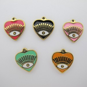 4 pcs enamelled stainless steel heart and eye pendant