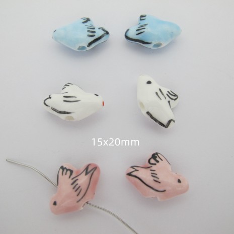 10 perles en Céramique pigeons 15X20mm