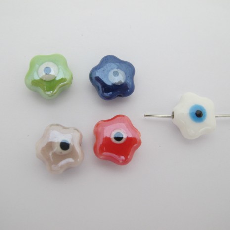 10 perles en Céramique fleur oeil 14mm