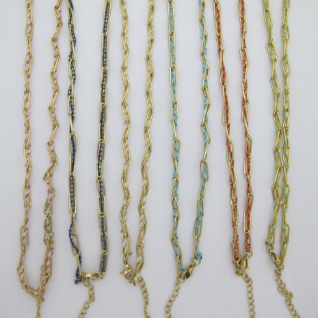 Collier rectangle 4x12mm fil polyester et coton torsadé 2mm en acier inoxydable 45+5cm