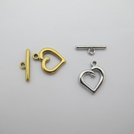 5 fermoirs coeur en acier inox 17x13mm