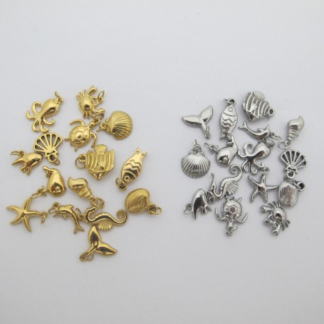 15 pcs breloques vie marine mix Acier Inoxydable