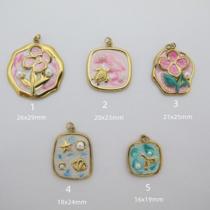 4 pcs Pendentif émail en acier inoxydable